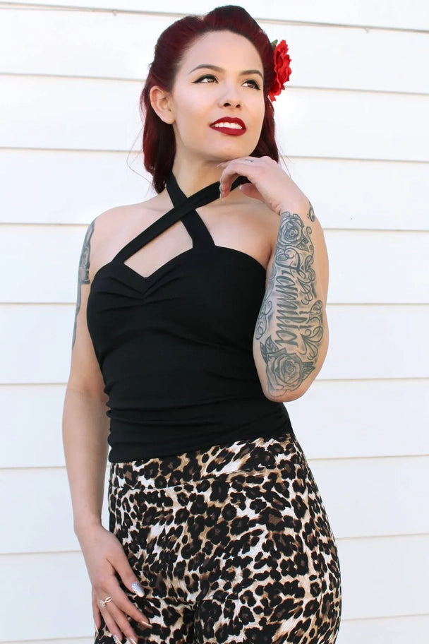 Black Criss Cross Halter Top