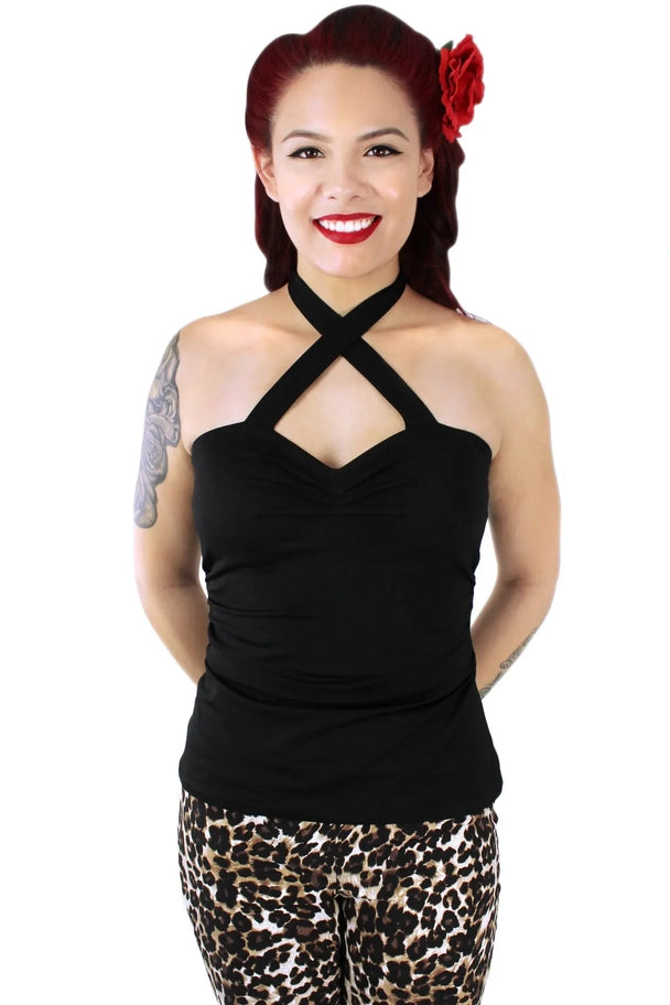 Black Criss Cross Halter Top