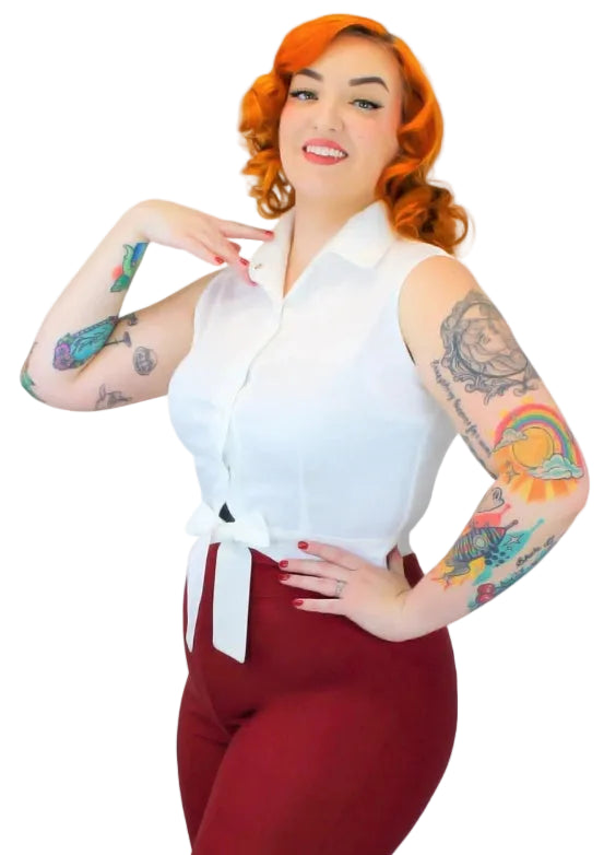 1950s White Tie Front Top