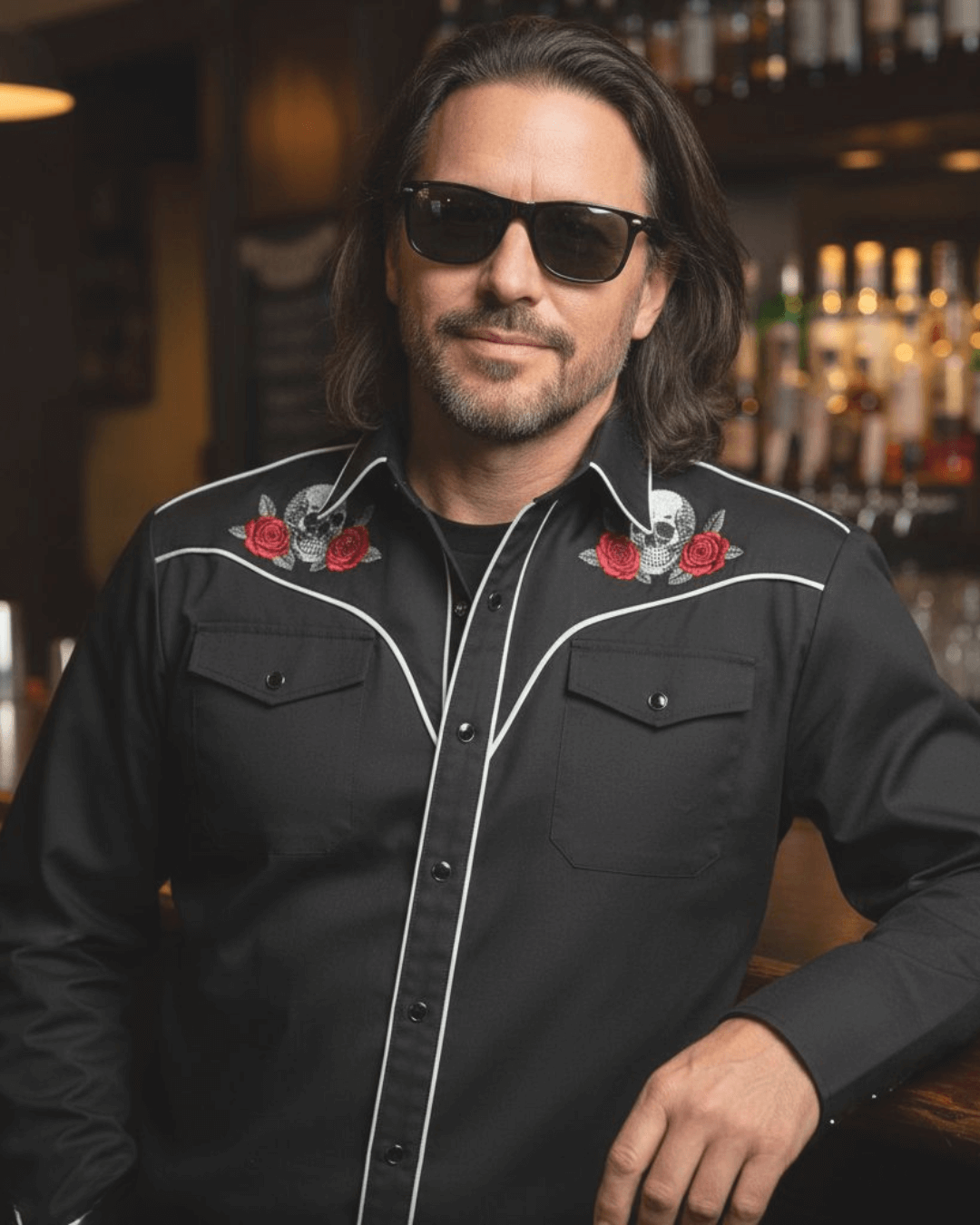 Men's Embroidered Skull & Roses Western Shirt