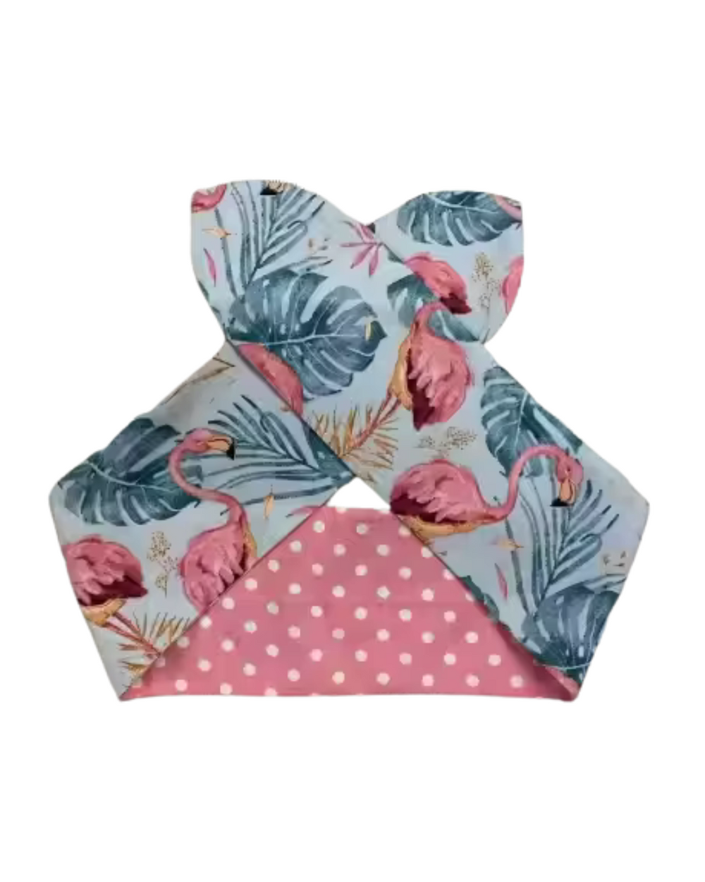 Flamingo Wired Hair Tie featuring a vibrant flamingo print and polka dot design, perfect for stylish hair accessories.