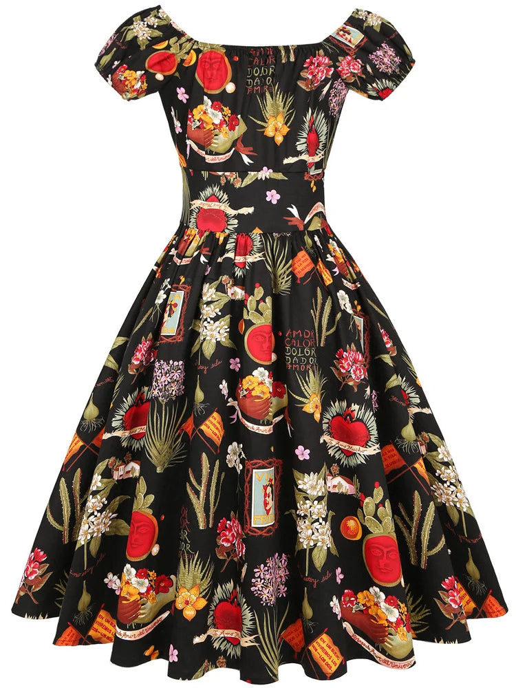 Floral and patterned dress on a white background