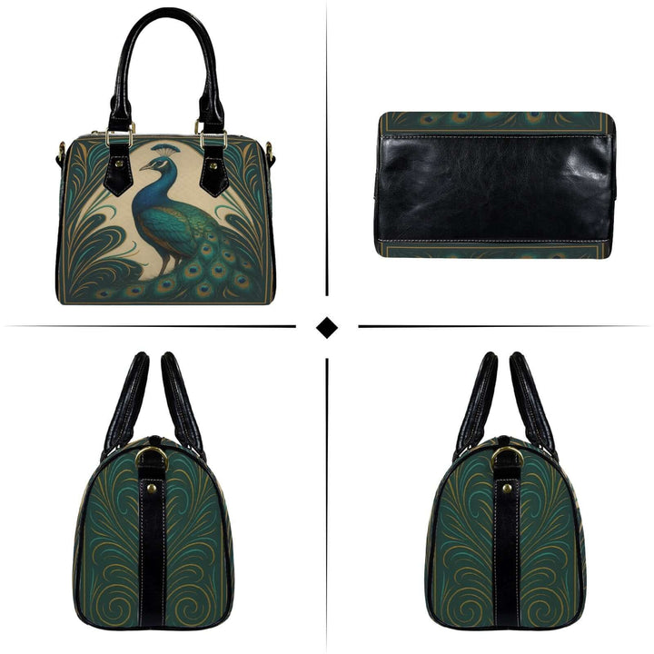 The Gilded Peacock Handbag – vintage-inspired art bag blending luxury, elegance, and retro flair. different angles