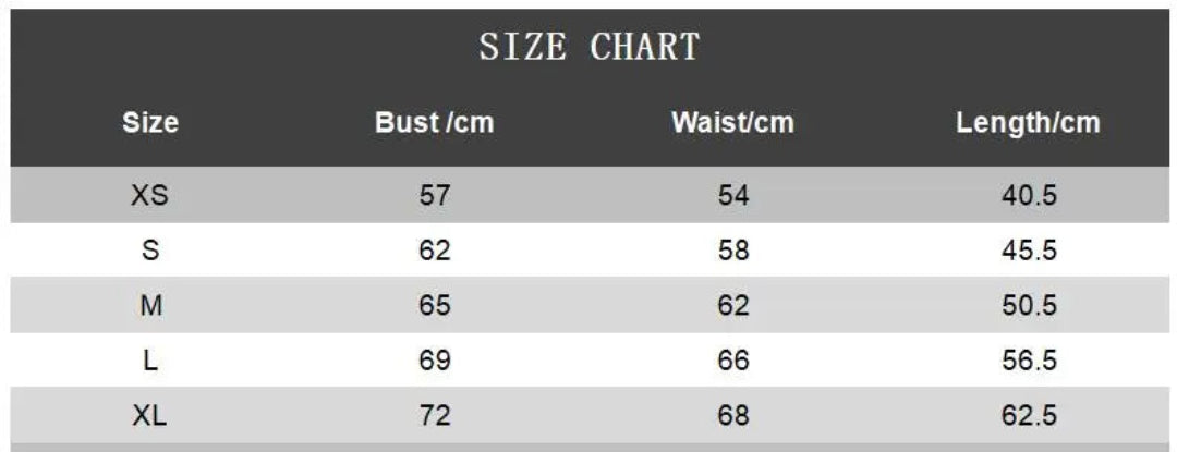 Size chart for Girls Polka Dot Halter Rockabilly Dress showing measurements for XS to XL.
