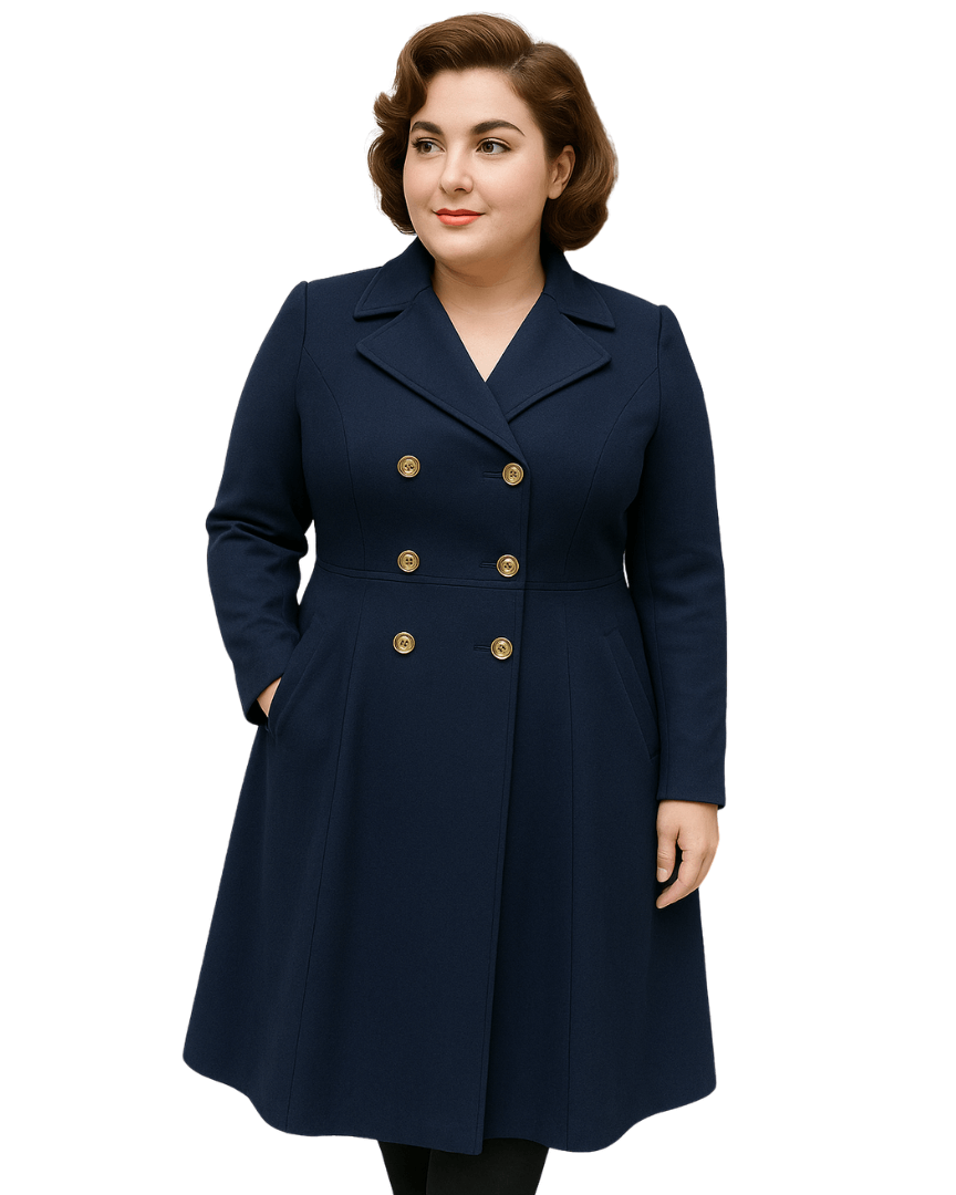 Grace Karin Women's Double Breasted Trench Coat in navy, featuring golden buttons and a fitted silhouette, perfect for elegant layering.