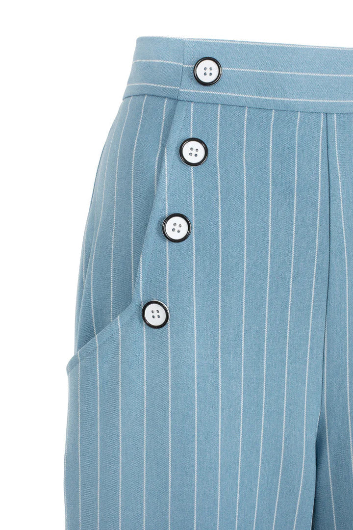 Pantalon évasé Hell Bunny Caspian – Rayures fines bleues