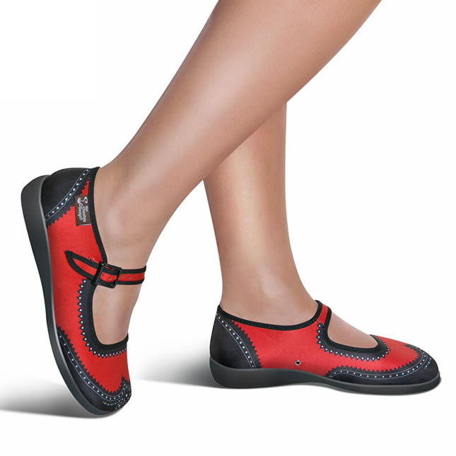 Hot Chocolate Design Brogue in Carmine showcasing vibrant red & black mary jane shoes for stylish everyday wear.