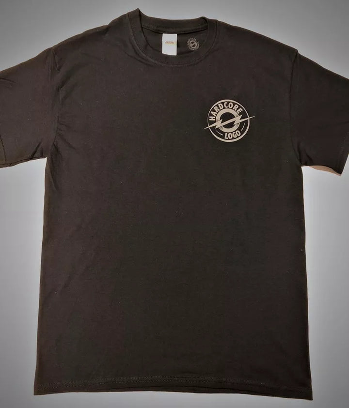 HardCore Logo Men's T-Shirt from Shifty Pete's Garage, black Gildan shirt, classic fit for style and comfort.