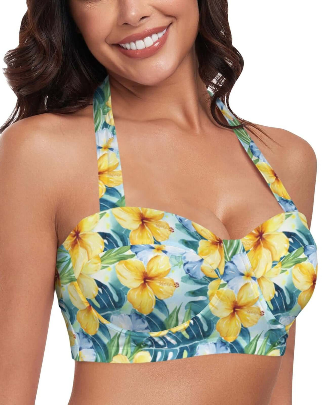 Hawaii High Waist Bikini Separates featuring a vibrant tropical hibiscus print, perfect for beach days and summer pools.