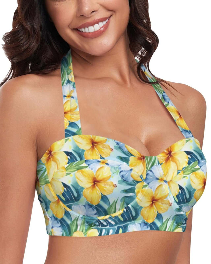 Hawaii High Waist Bikini Separates featuring a vibrant tropical hibiscus print, perfect for beach days and summer pools.