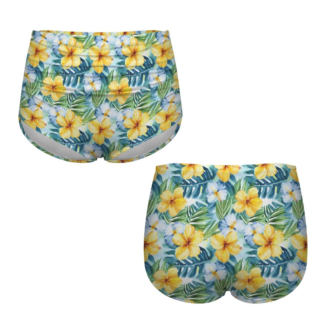 Hawaii High Waist Bikini Separates featuring vibrant tropical hibiscus and floral print on high-waisted swim bottoms.