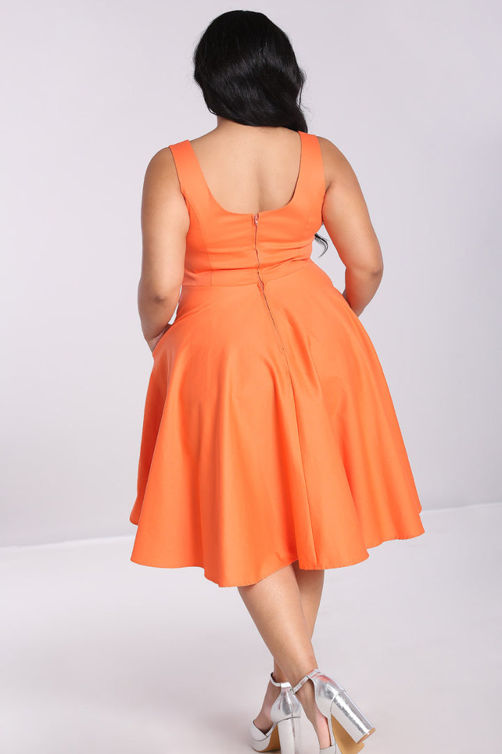 Hell Bunny Heidi Orange Cotton Satin 50s Midi Dress