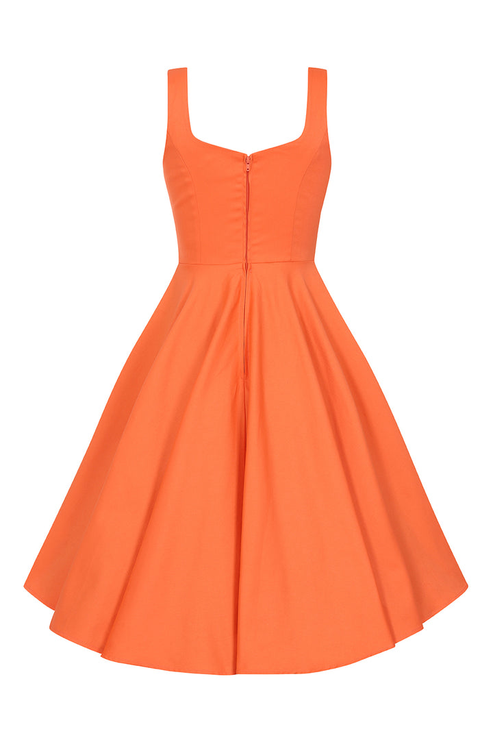 Hell Bunny Heidi Orange Cotton Satin 50s Midi Dress