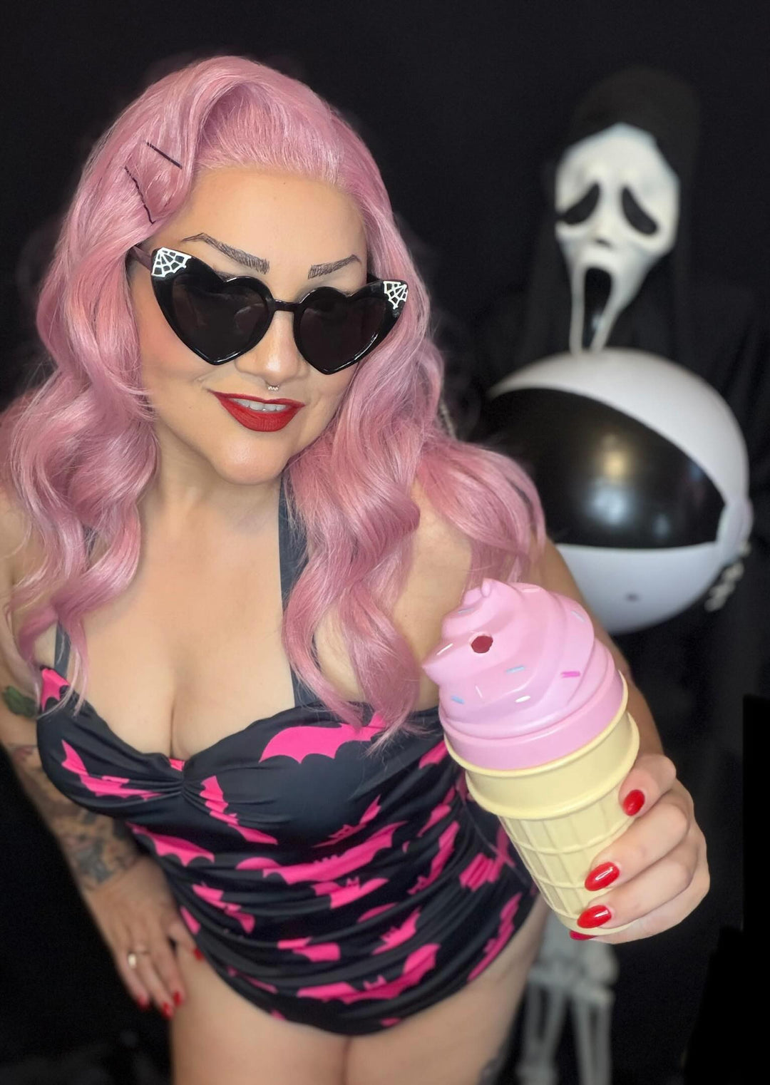 Mindy Morbs Pink Bat Glamour Swimsuit - Limited Edition Collab