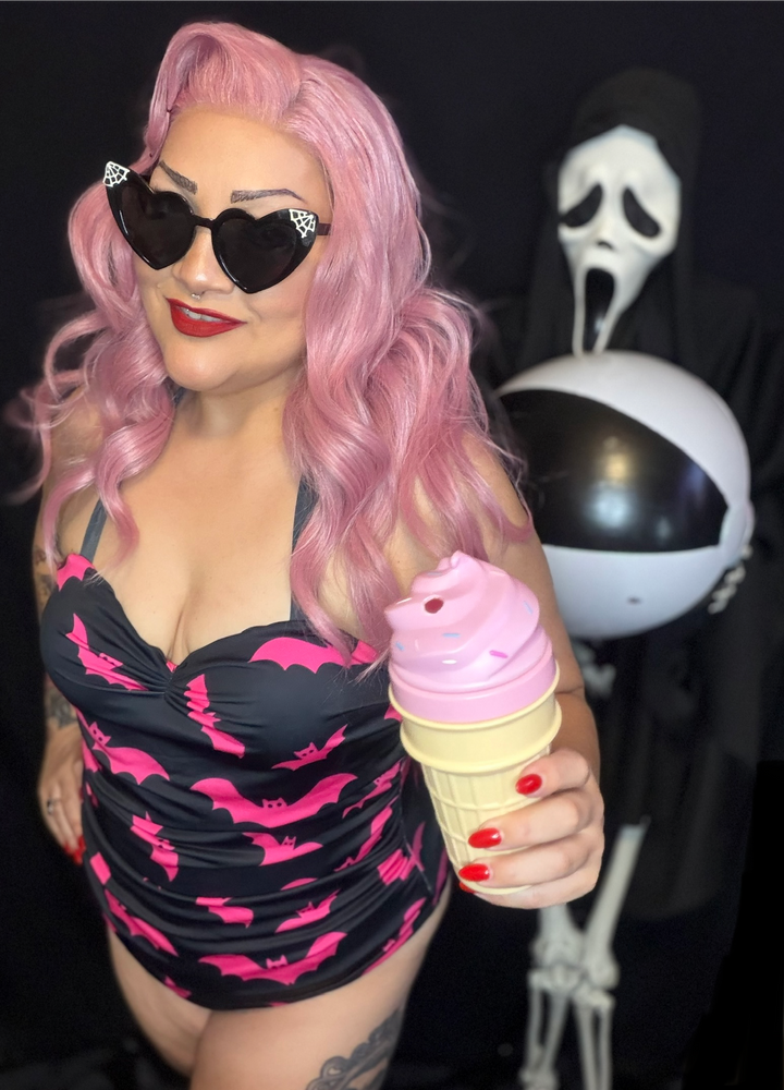 Mindy Morbs Pink Bat Glamour Swimsuit - Limited Edition Collab