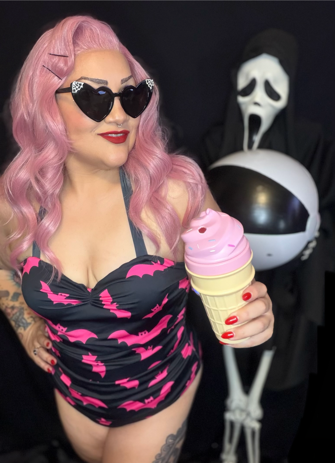 Mindy Morbs Pink Bat Glamour Swimsuit - Limited Edition Collab
