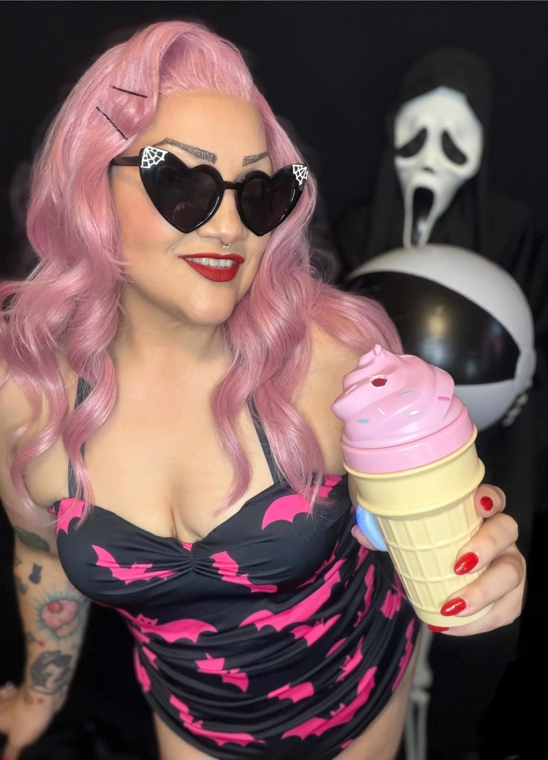 Mindy Morbs Pink Bat Glamour Swimsuit - Limited Edition Collab