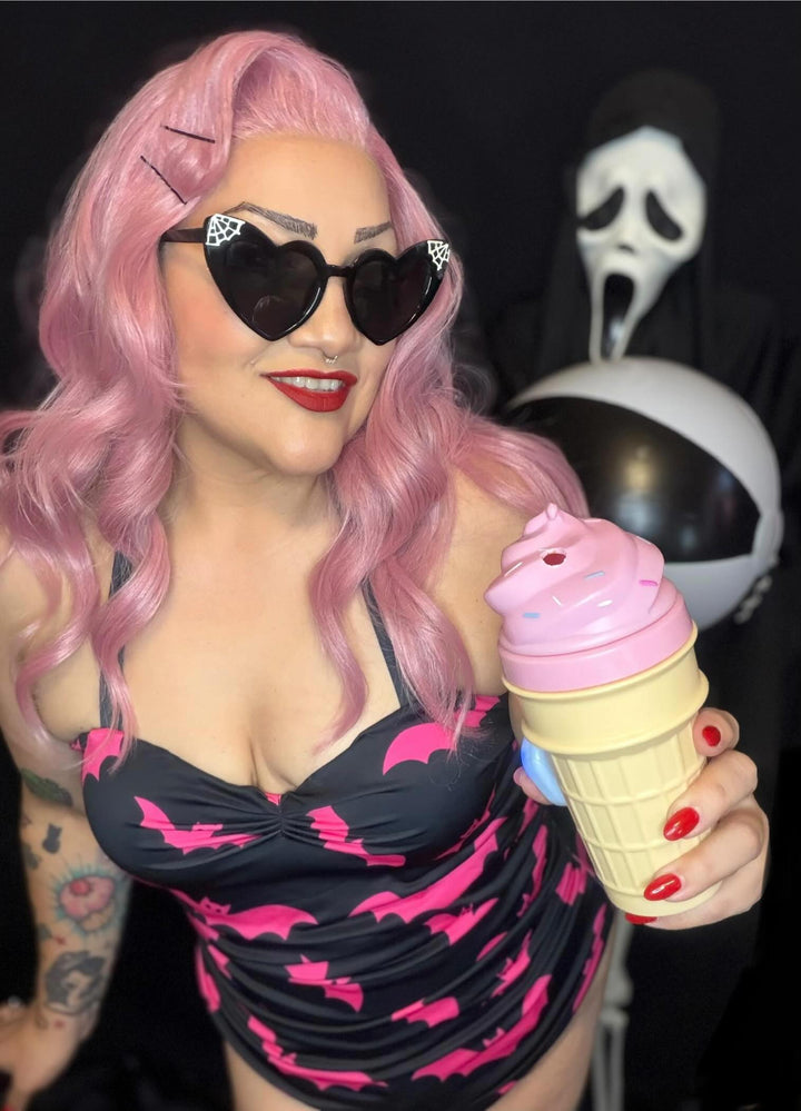Mindy Morbs Pink Bat Glamour Swimsuit - Limited Edition Collab