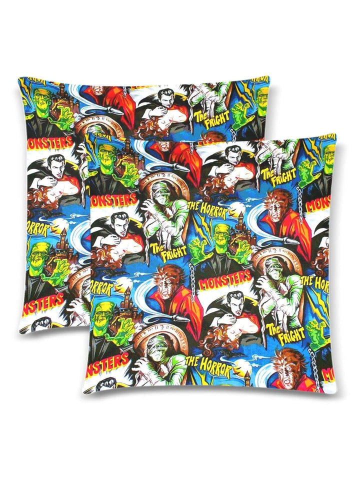 Hollywood Monsters Throw Pillow Cover 18"x 18" (Twin Sides) (Set of 2) - Poison Arrow Retro