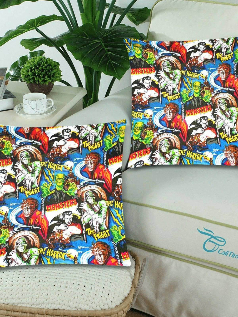 Hollywood Monsters Throw Pillow Cover 18"x 18" (Twin Sides) (Set of 2) - Poison Arrow Retro