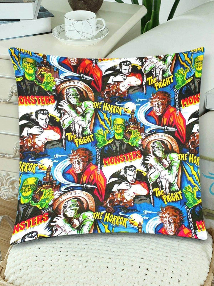 Hollywood Monsters Throw Pillow Cover 18"x 18" (Twin Sides) (Set of 2) - Poison Arrow Retro