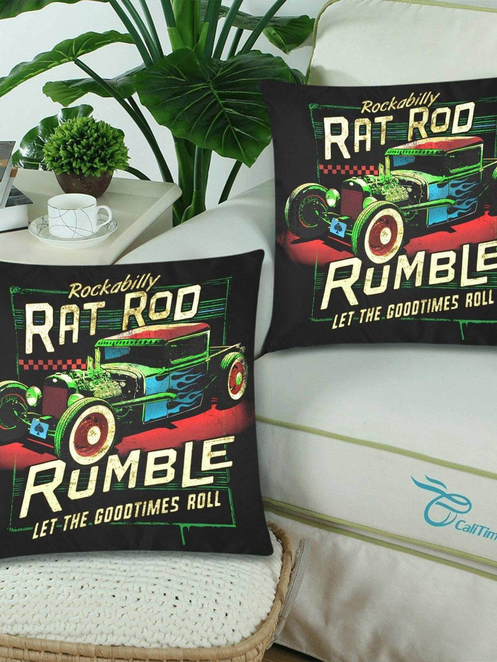 Rat Rod Rumble Throw Pillow Cover 18"x 18" (Twin Sides) (Set of 2) - Poison Arrow Retro