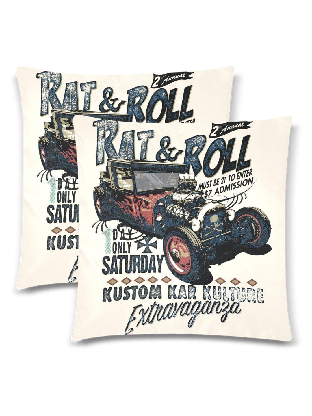 Rat & Roll Throw Pillow Cover 18"x 18" (Twin Sides) (Set of 2) - Poison Arrow Retro