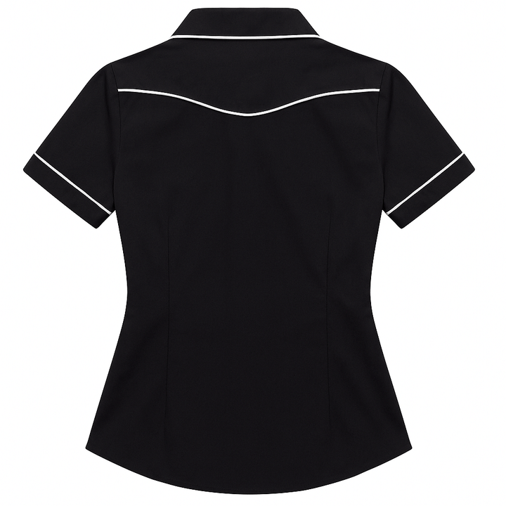 Back view of the Ladies Embroidered Skull & Roses Western Shirt♥️ showcasing its flattering silhouette and contrast piping.