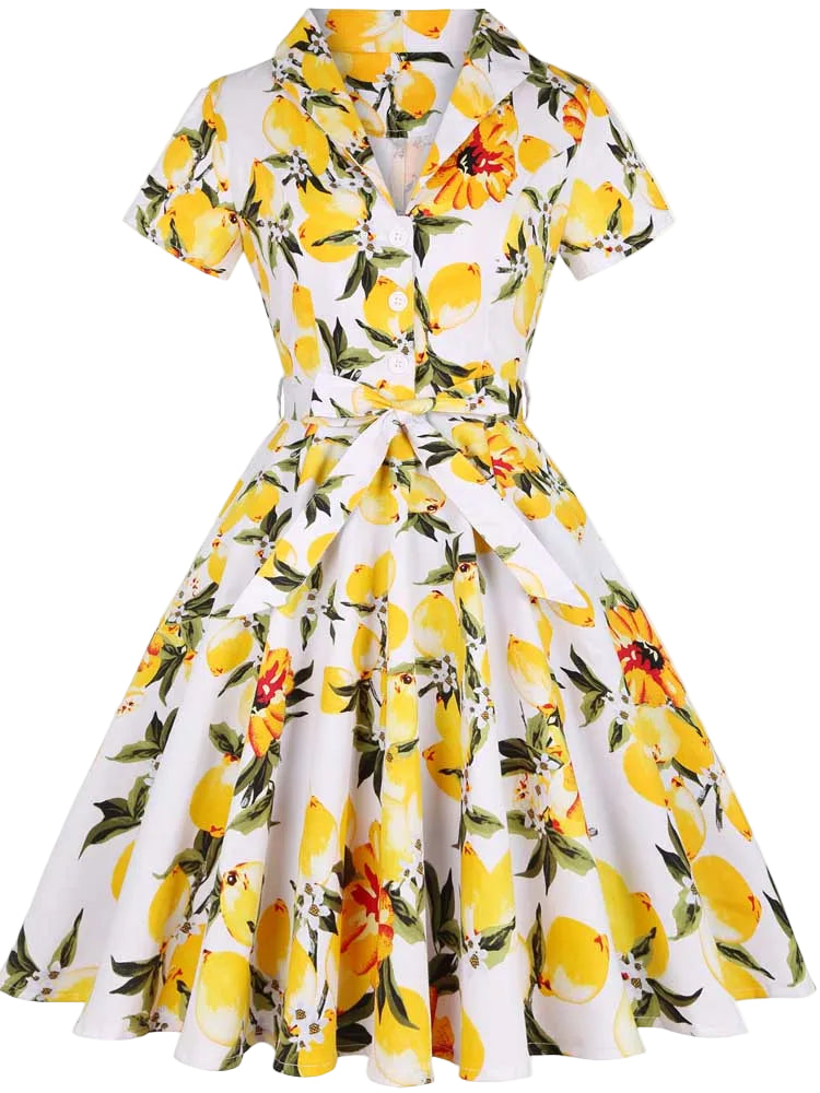 Dress with lemon print on a white background