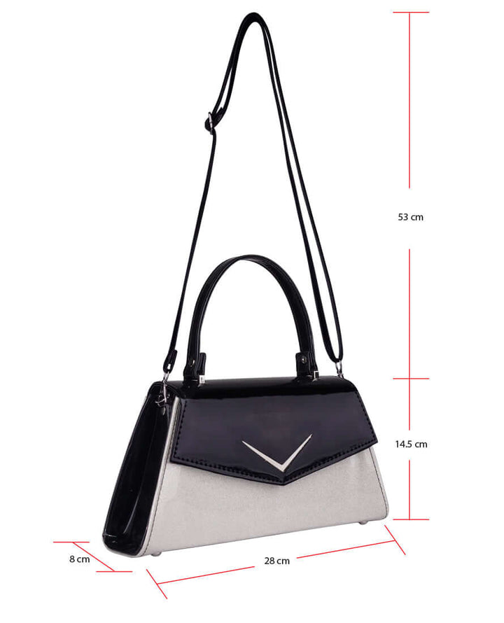 LIQUORBRAND Chevron Handbag White showcasing stylish design and dimensions for the trendy purse from the Chevron collection.