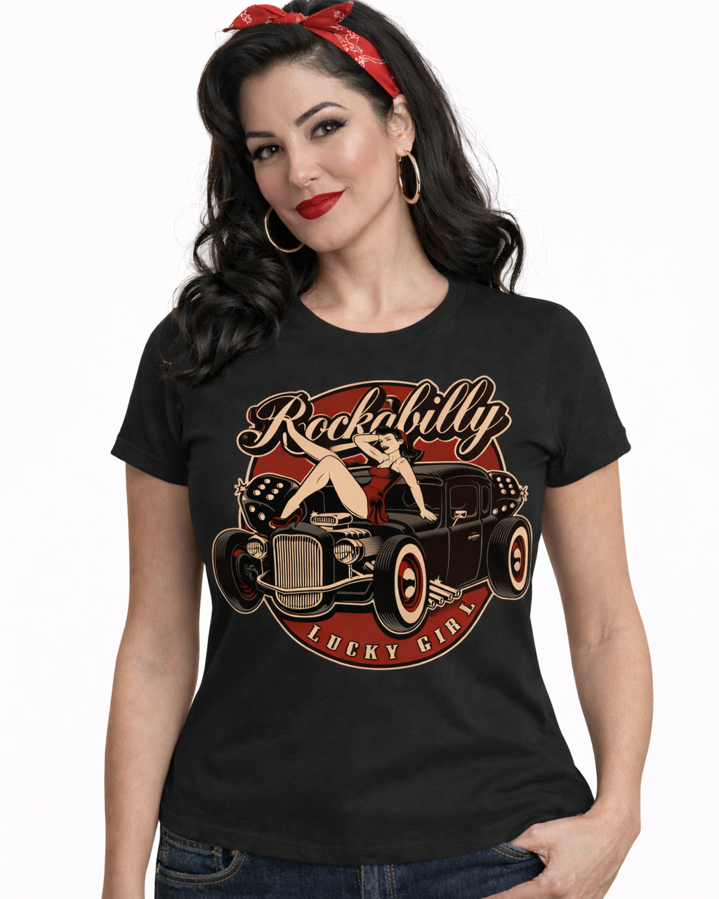 womens rockabilly tshirt lucky girl