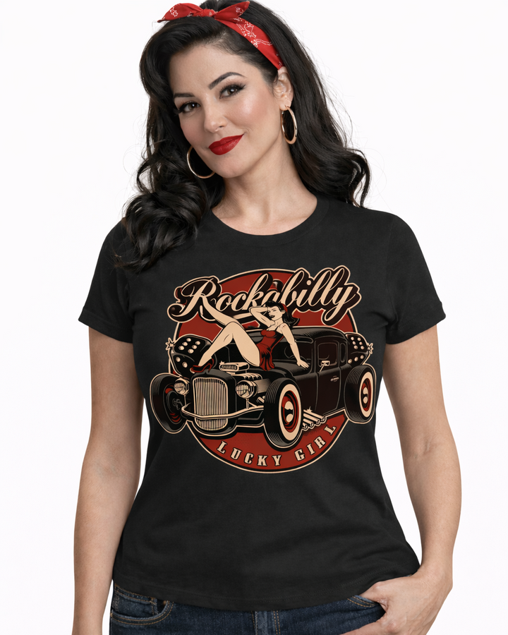 womens rockabilly tshirt lucky girl