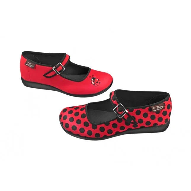 Hot Chocolate Design Ladybug Mary Jane canvas shoes red black polka dot mismatched design