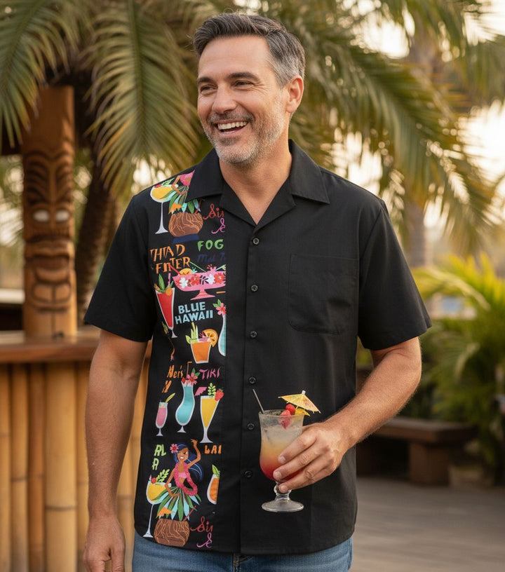Mens Vintage Style Bowling Dress Shirt - Hula Girl
