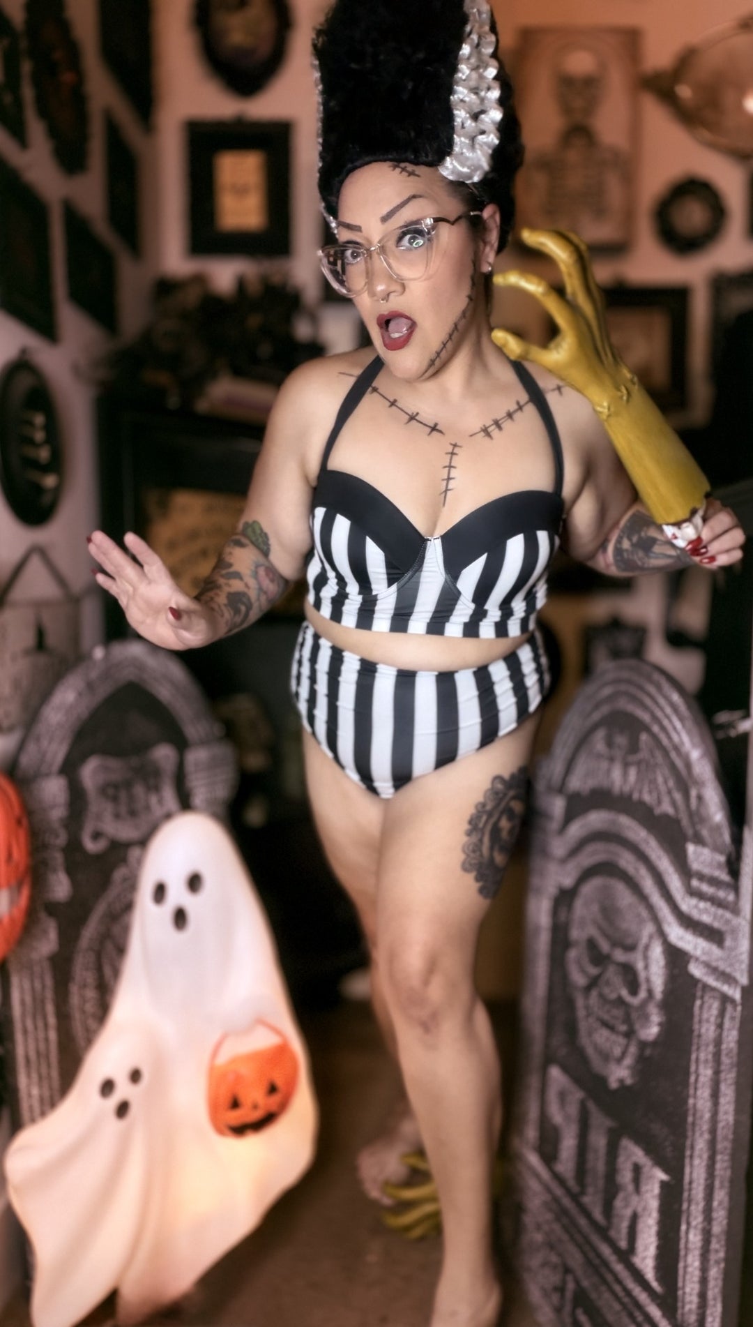Mindy Morbs Electric Bride retro bikini Halloween styling