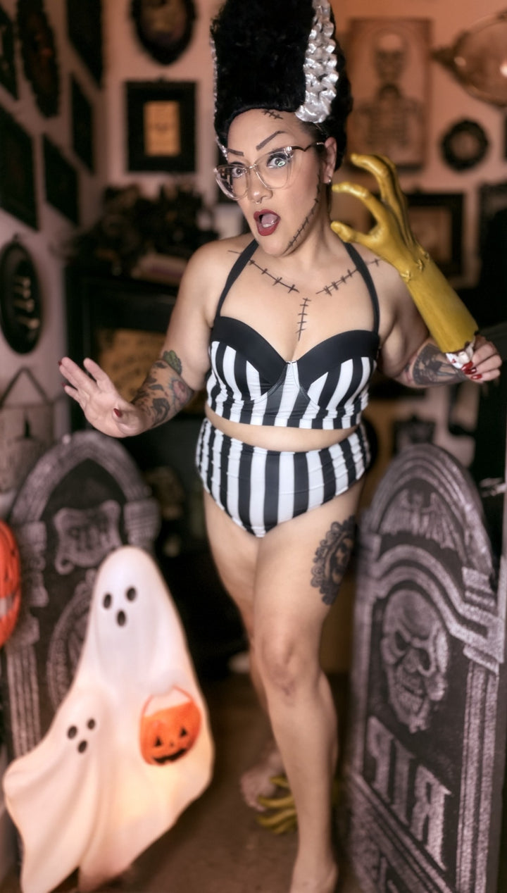 Mindy Morbs Electric Bride retro bikini Halloween styling