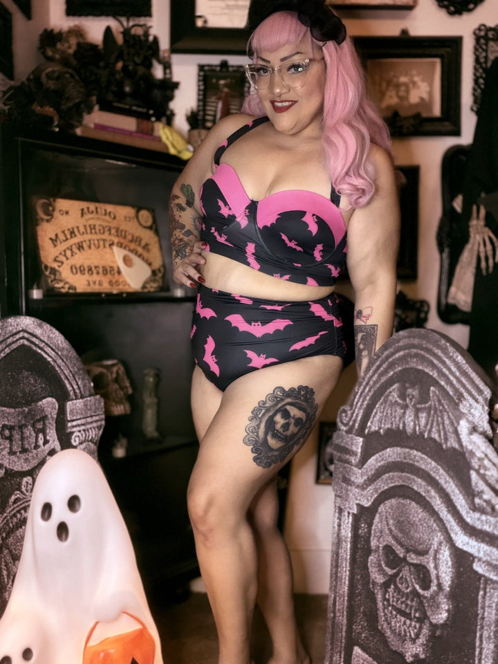Mindy Morbs Pink Bat high-waisted bikini front view