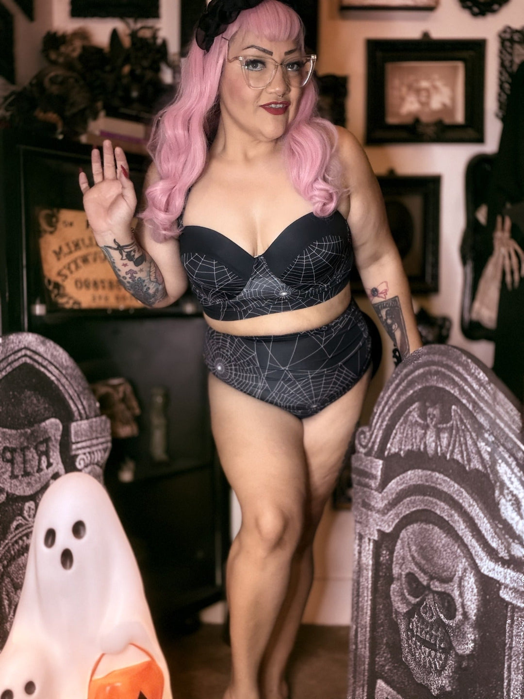 Mindy Morbs Spiderweb high-waisted bikini front view