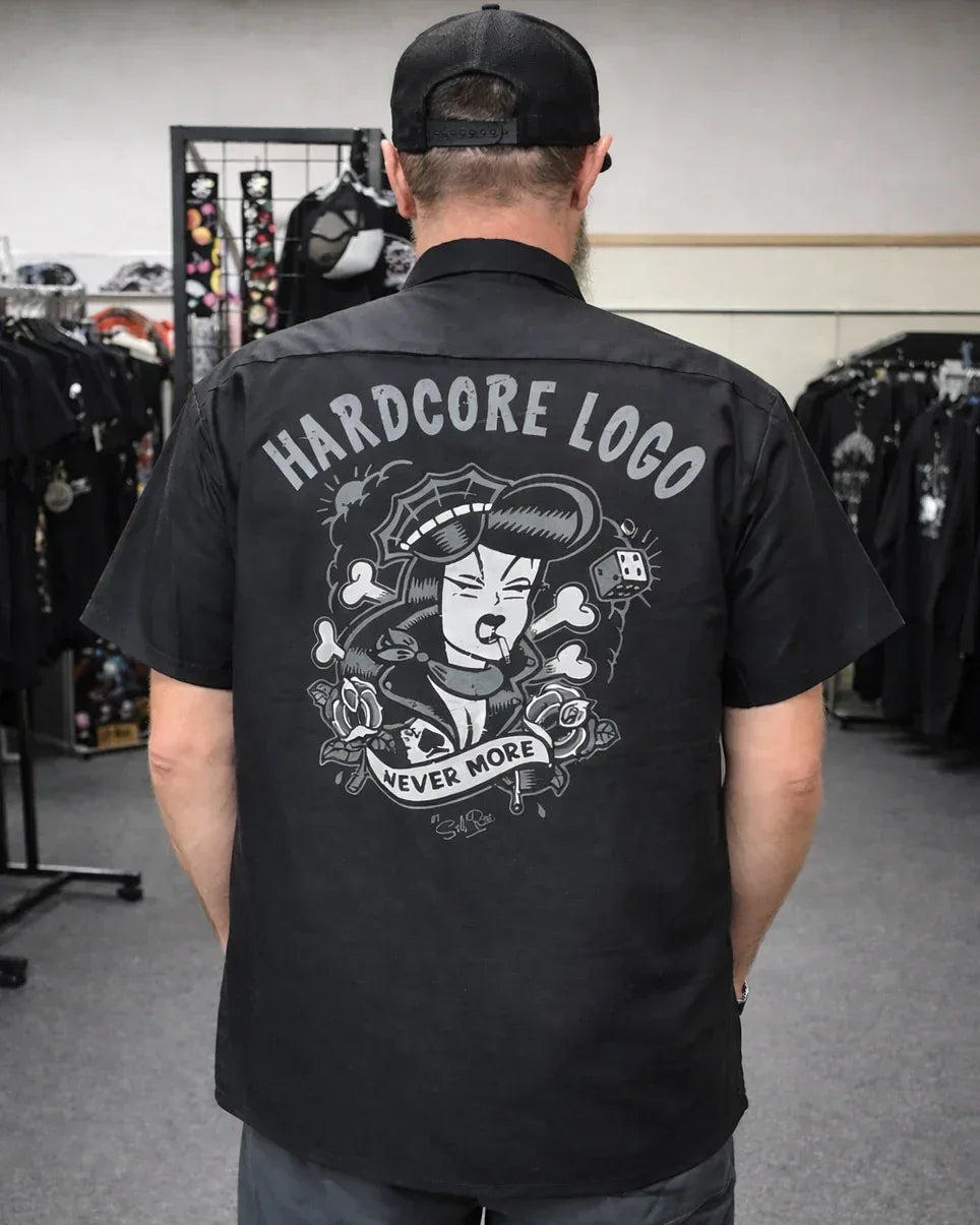 Never More Work Shirt – Hardcore Logo (Red Kap) - Poison Arrow Retro