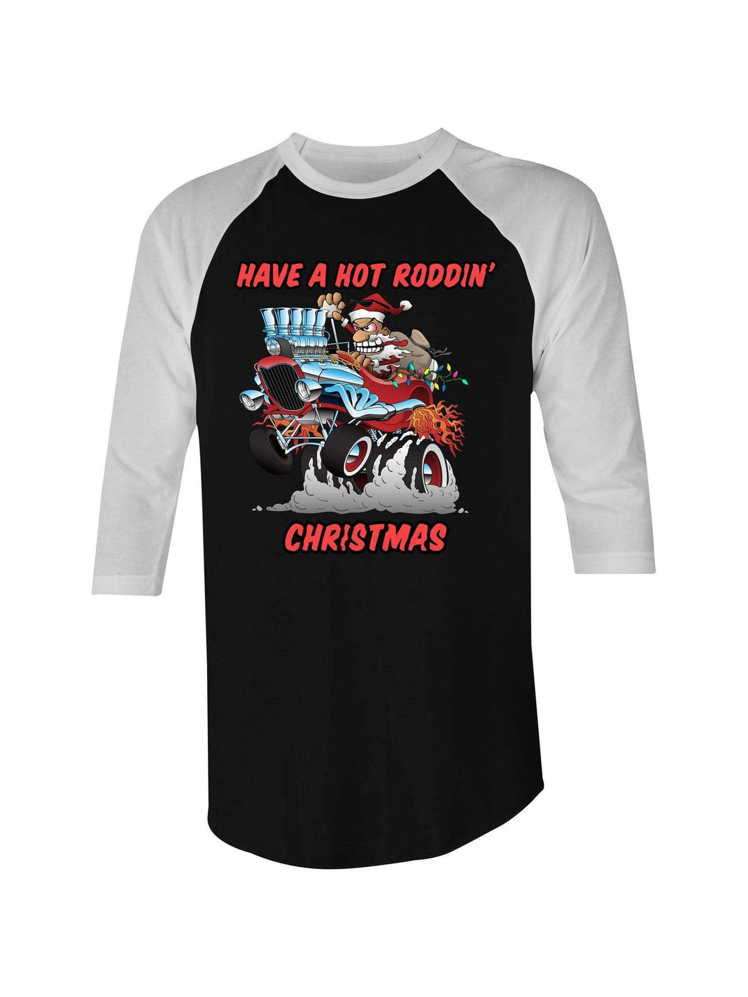 Hot Roddin' Christmas 3/4 Raglan Sleeve T-Shirt - Poison Arrow Retro