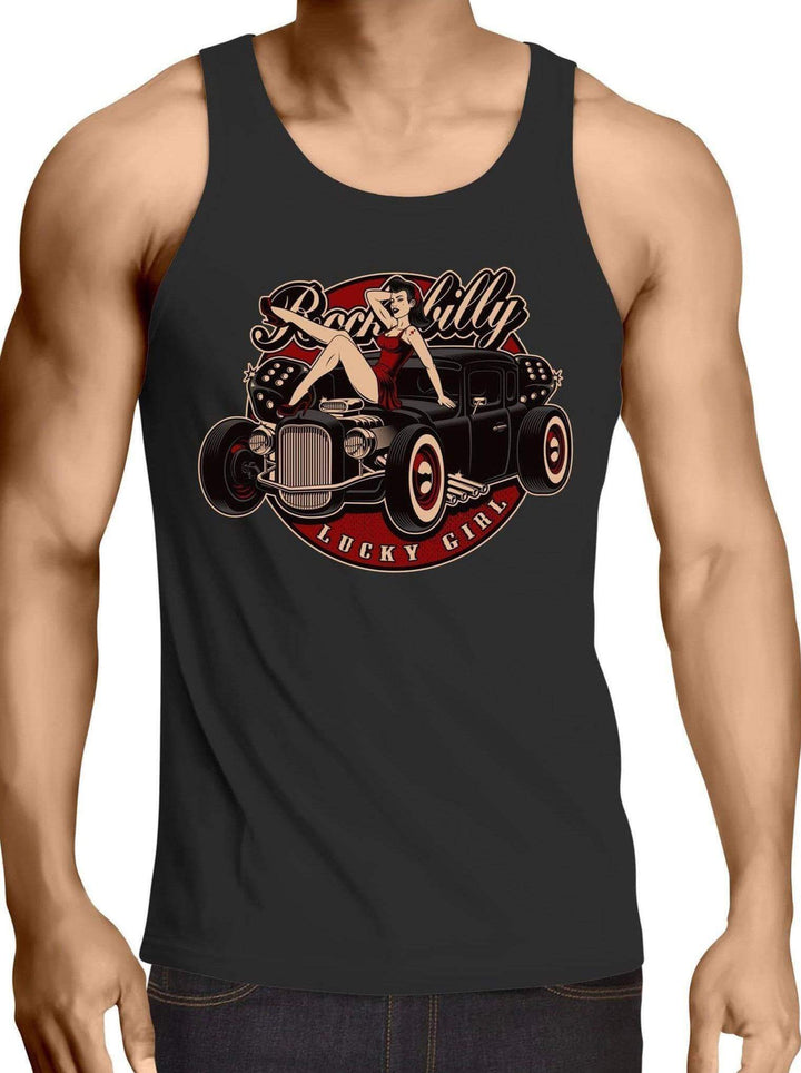 Rockabilly Lucky Girl - Mens Singlet Top - Poison Arrow Retro
