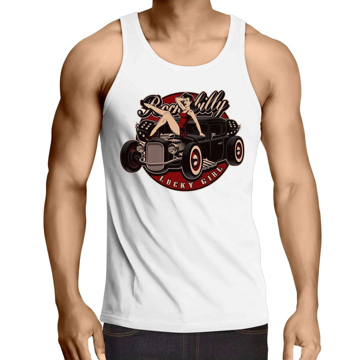 Rockabilly Lucky Girl - Mens Singlet Top - Poison Arrow Retro