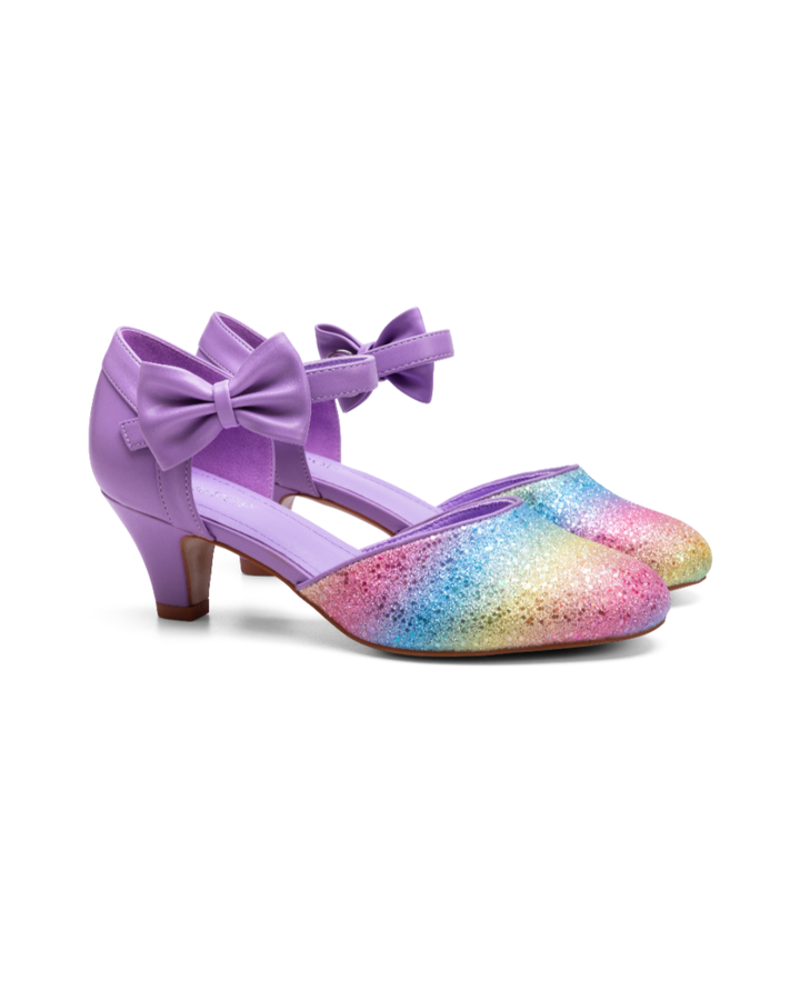 SugarPOP Pasarela - Lilac shoes with rainbow glitter and purple bows, perfect for stylish occasions.