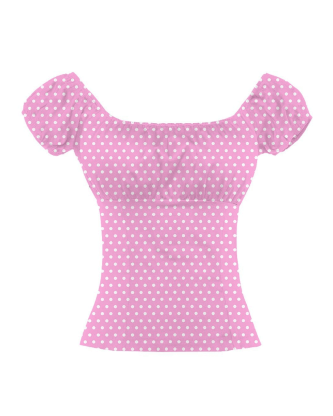 Pink polka dot top on a white background
