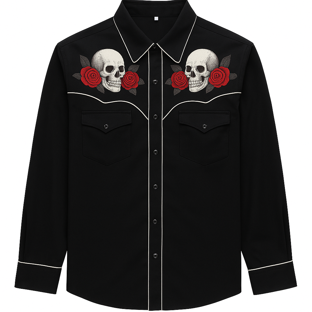 Men's Embroidered Skull & Roses Western Shirt