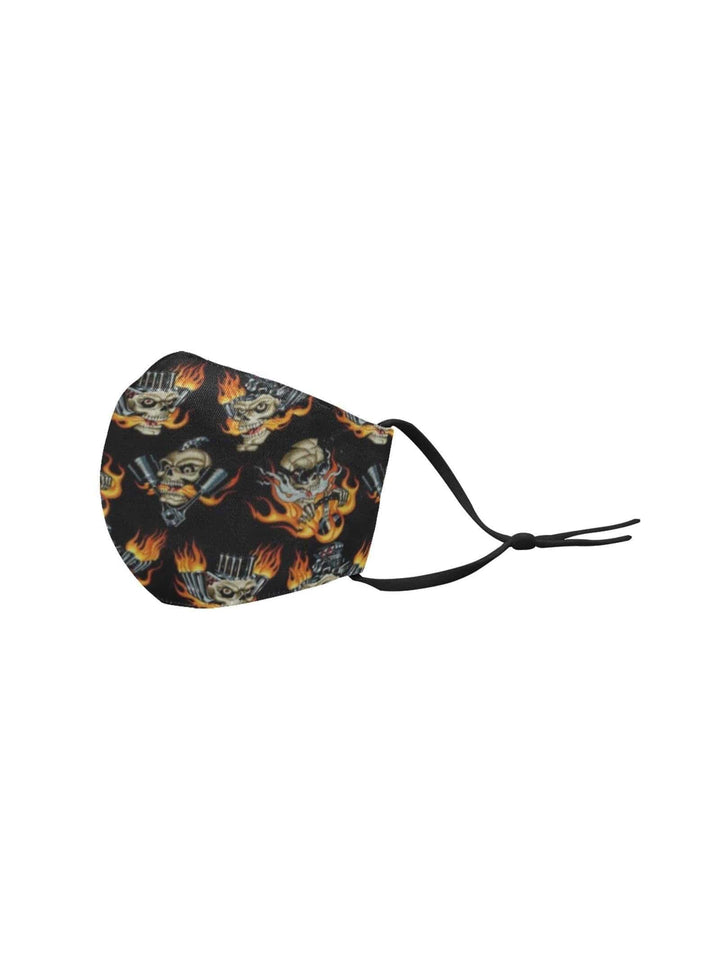 REUSABLE FACE MASKS WITH FILTERS - FLAMING SKULLS & PISTONS - Poison Arrow Retro