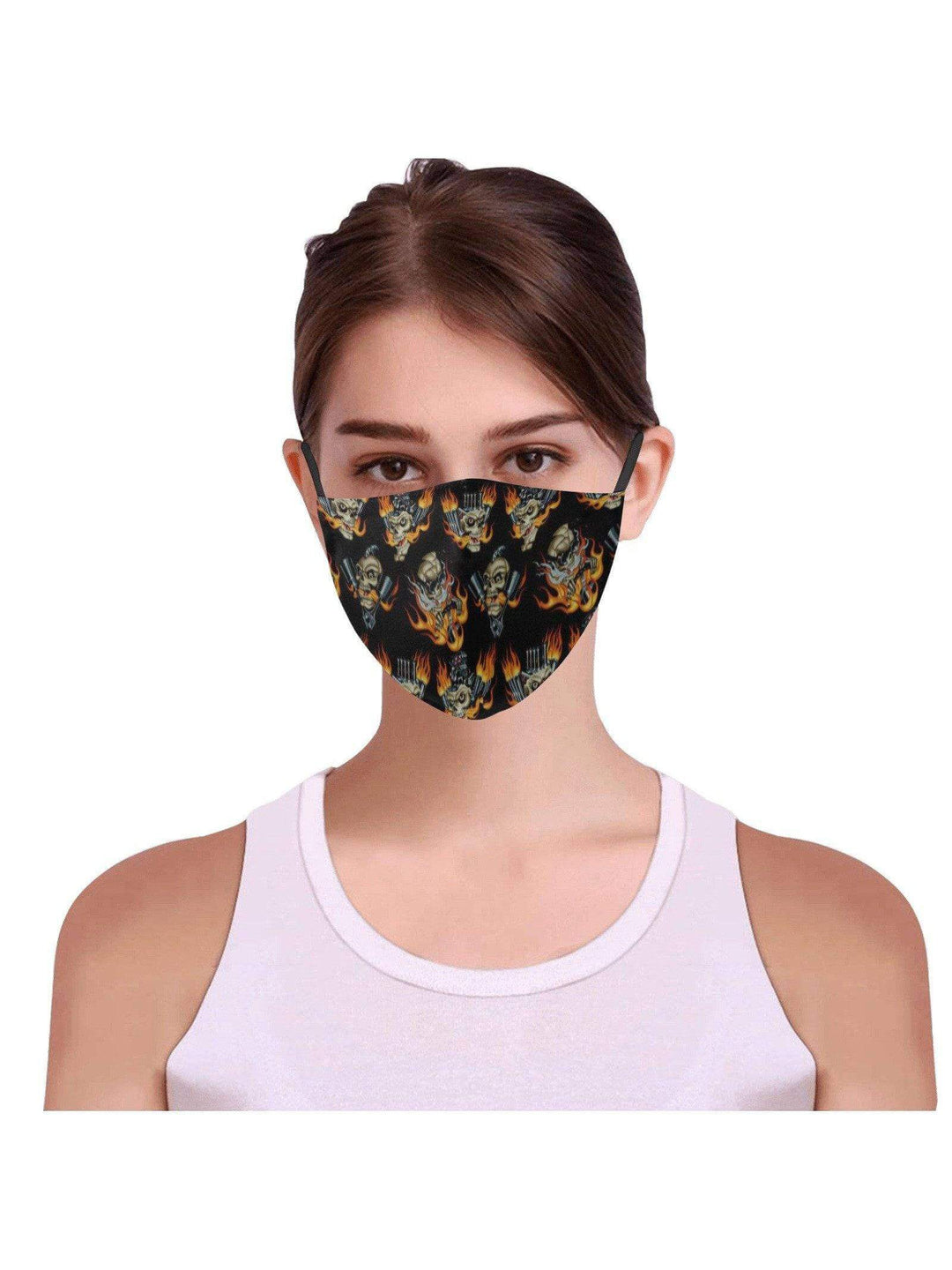 REUSABLE FACE MASKS WITH FILTERS - FLAMING SKULLS & PISTONS - Poison Arrow Retro