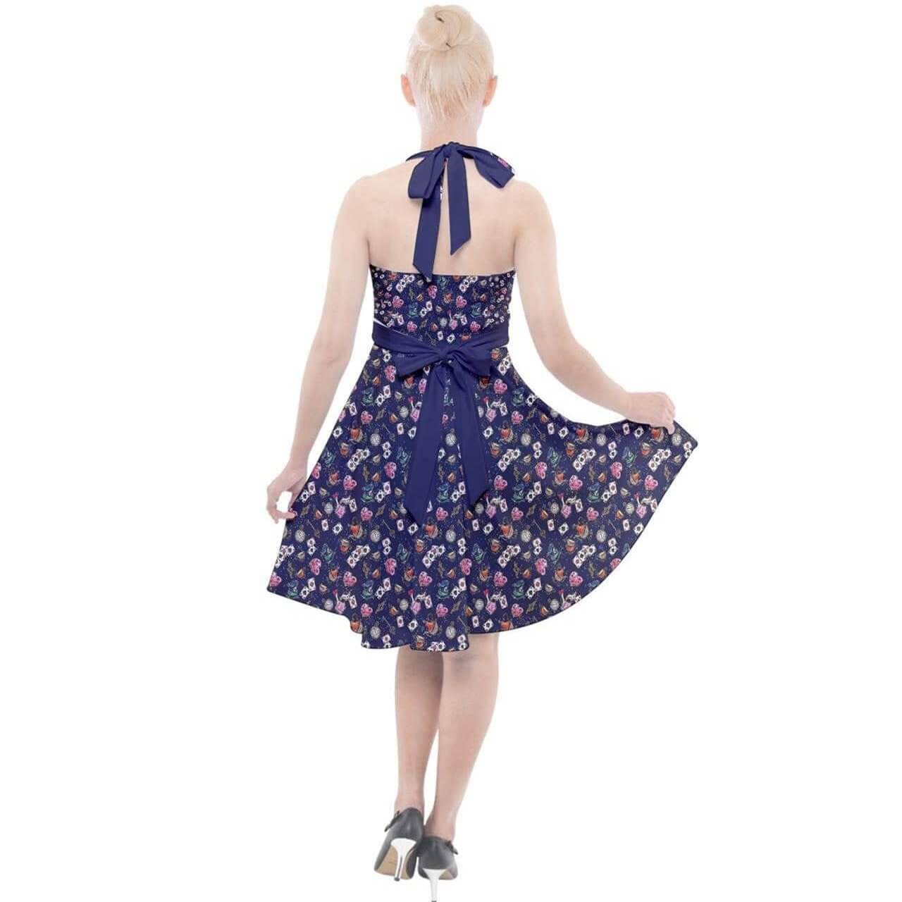 ALICE IN WONDERLAND HALTER PARTY SWING DRESS Poison Arrow Retro