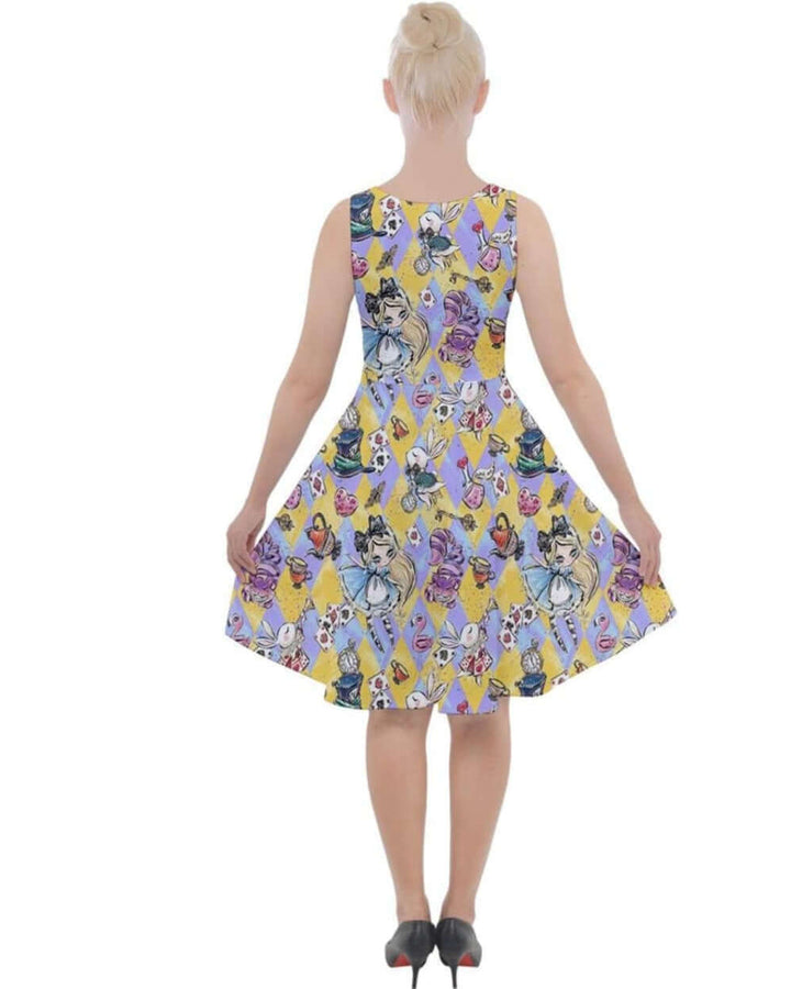 Alice in Wonderland Knee Length Skater Dress With Pockets - Poison Arrow Retro