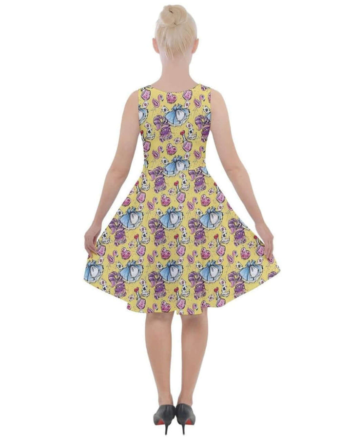 Alice in Wonderland Knee Length Skater Dress With Pockets - Poison Arrow Retro